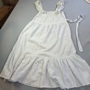 Soda Blu White Eyelet Lace Tiered Midi Dress Ruffle Strap Cottagecore Boho Small